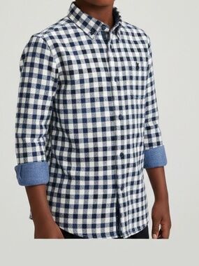 Vintage Custom British Design Navy and White Plaid Shirt•M